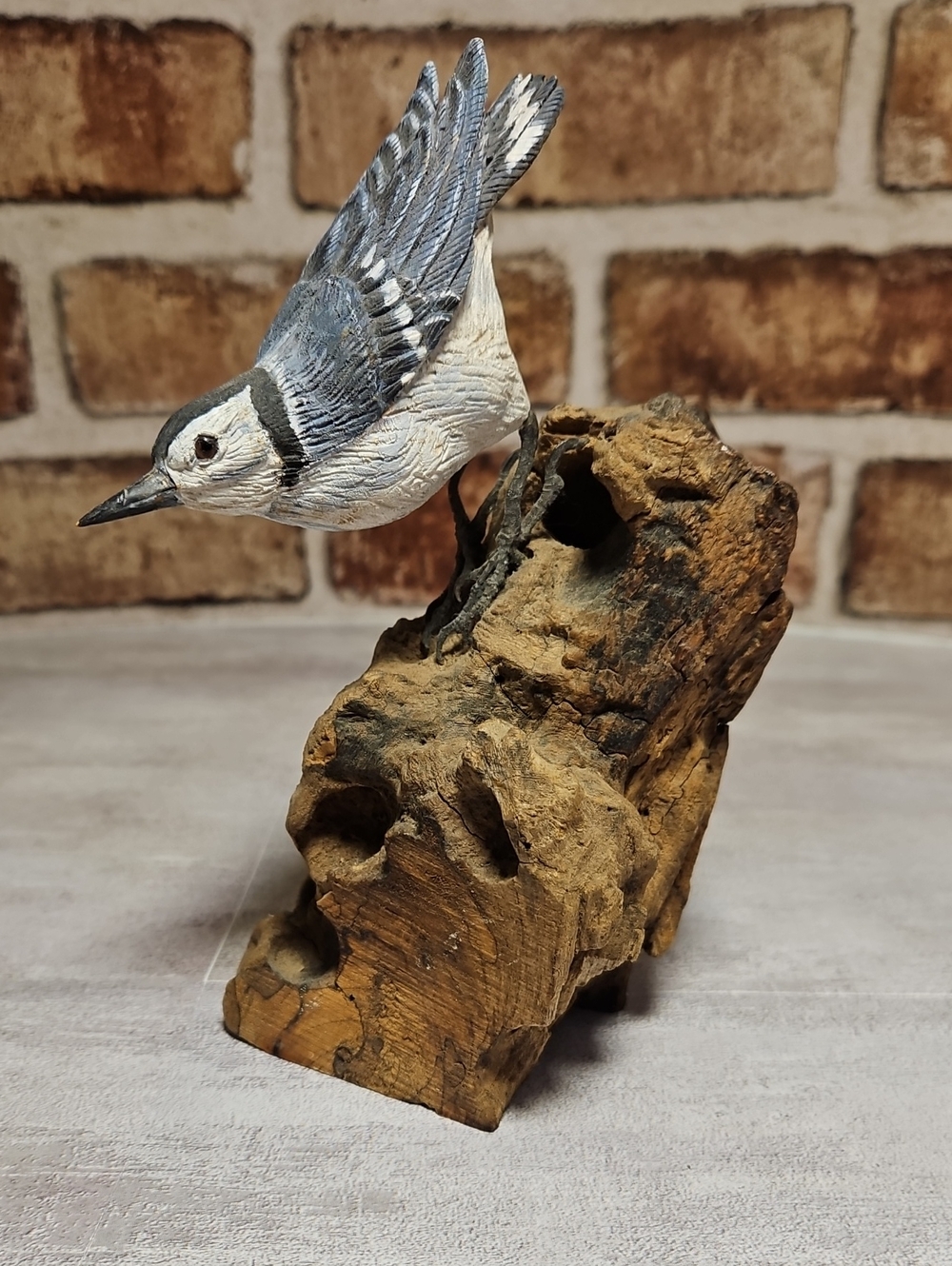 VTG Dan McKinney Hand Carved Wood White Breasted Nuthatch Bird Sculpture Signed